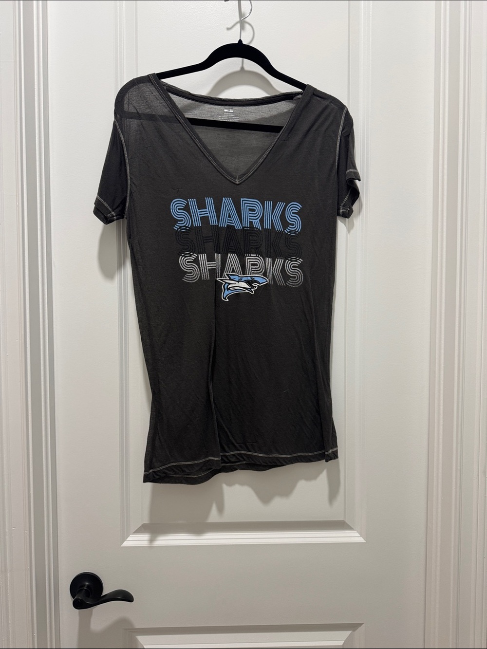 Women's charcoal  Sharks V-Neck ladies tee